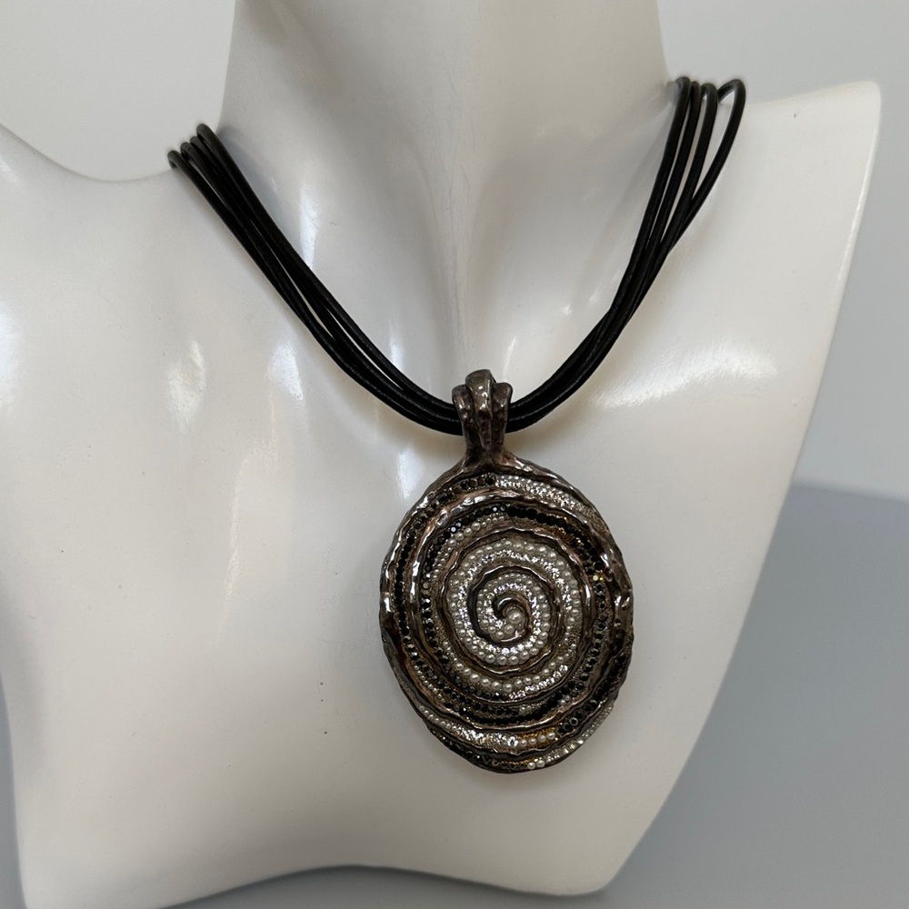 Orit Schatzman O.S.925 Sterling Silver Oval Swirl Mosai Pendant Necklace